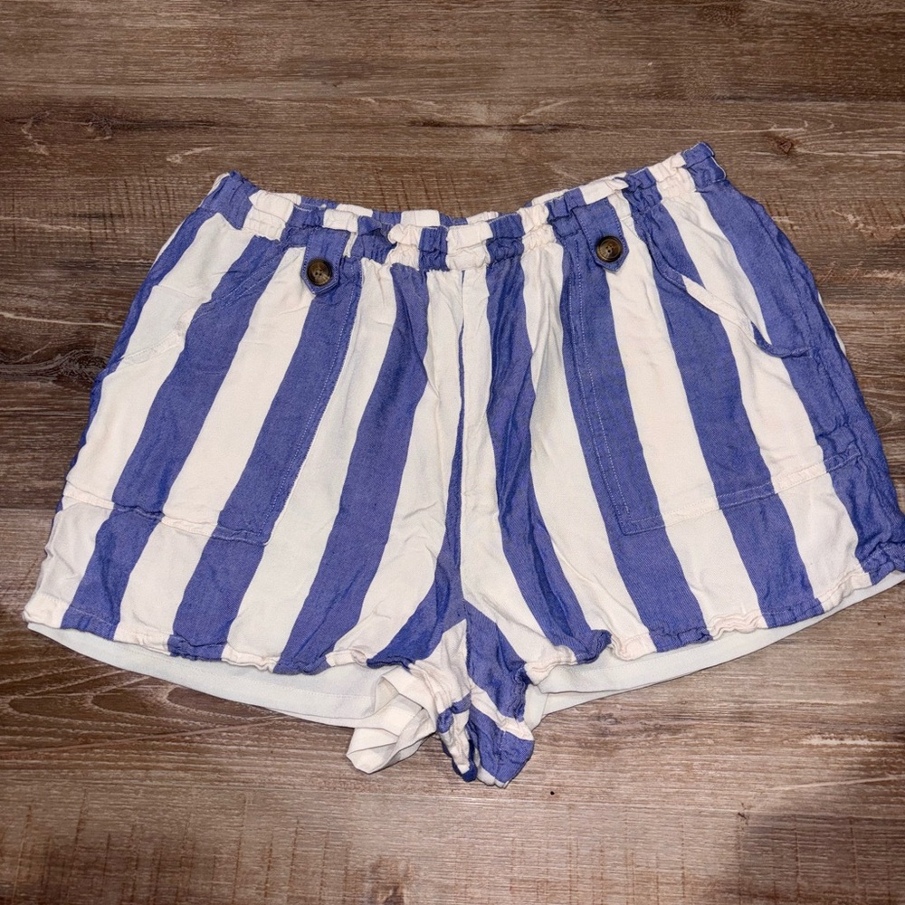 American Eagle Outfitters Blue and White Striped Drawstring Shorts